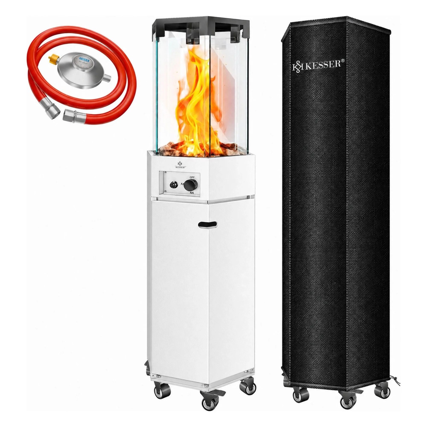KESSER Gasheizstrahler 4/8 kW mit Piezo Regler und Cover Weiß