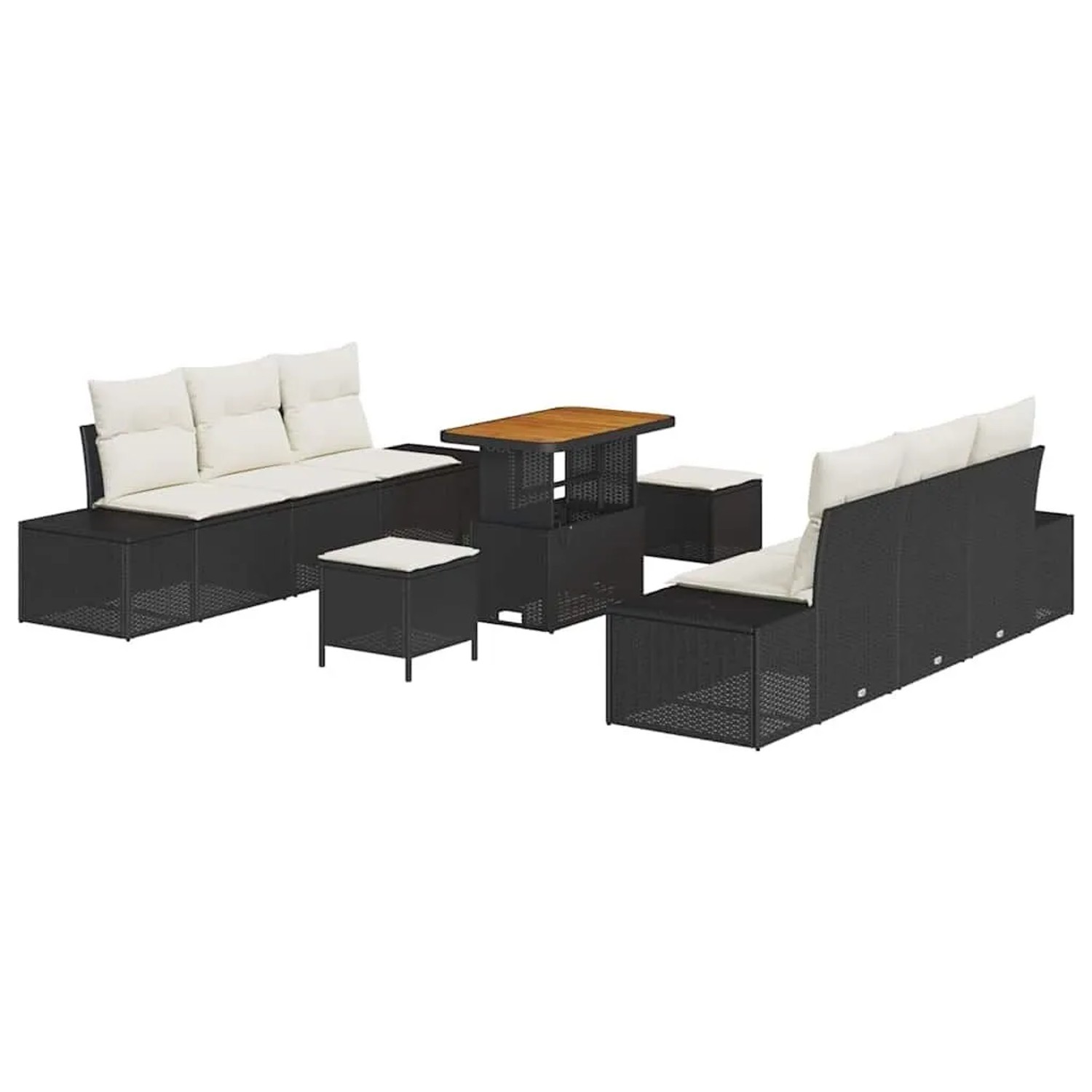 vidaXL Gartensofa-Set mit Kissen 9 Stk Schwarz Poly Rattan 3364690 günstig online kaufen