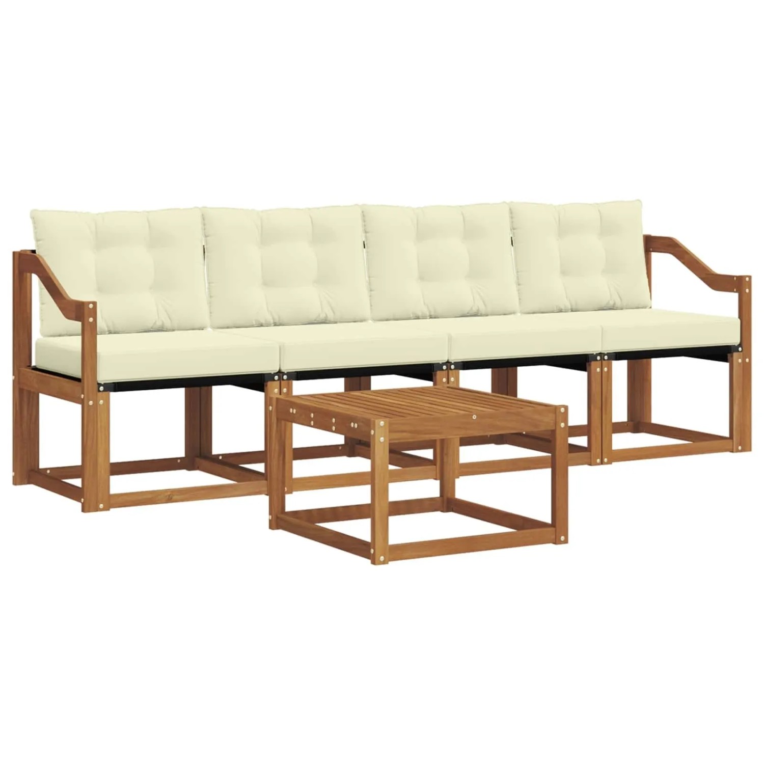 vidaXL Outdoor-Sofagarnitur mit Kissen 5-Tlg Natur und Creme 3368385