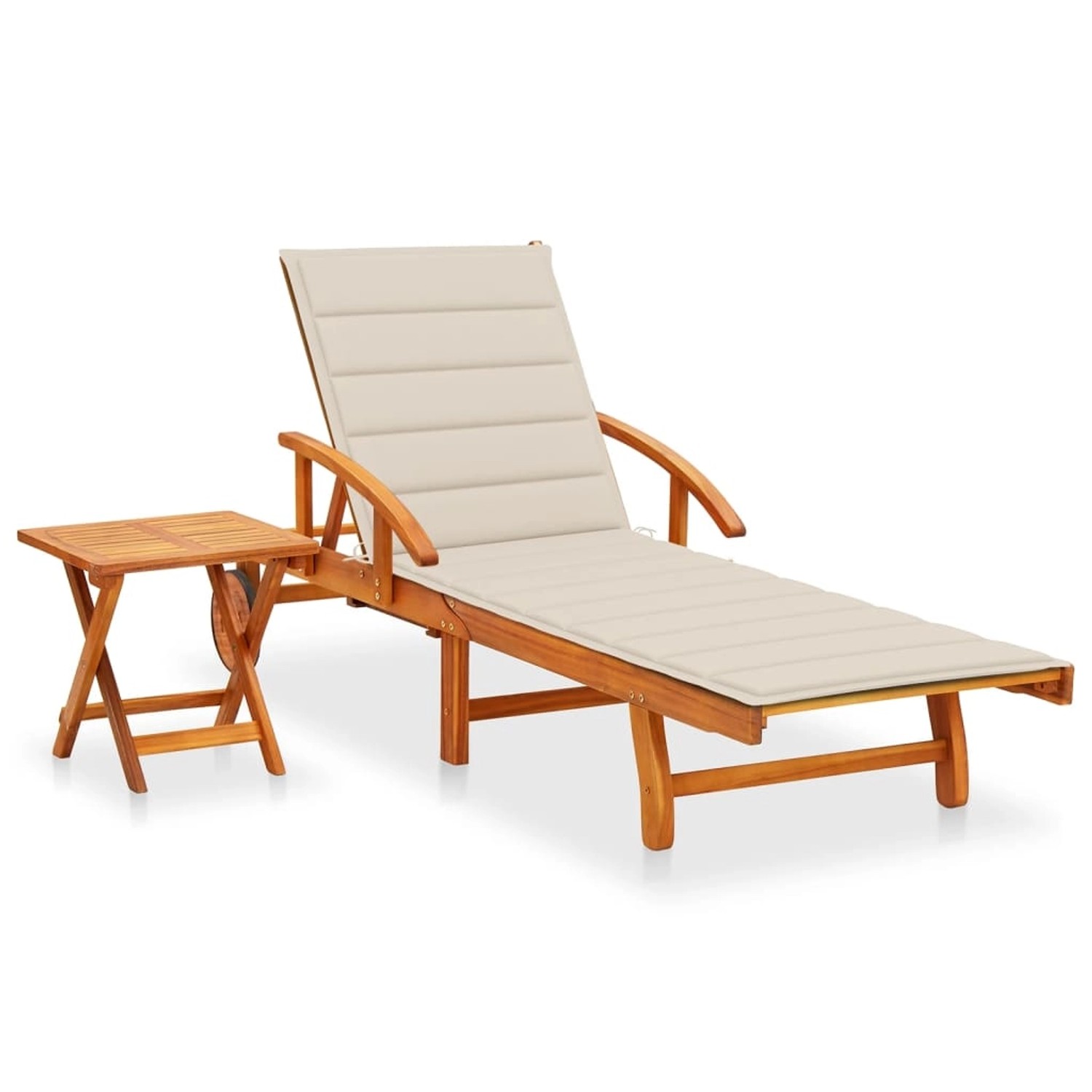 vidaXL Sonnenliege mit Tisch und Auflage Akazie Massivholz Polsterfarbe Beige