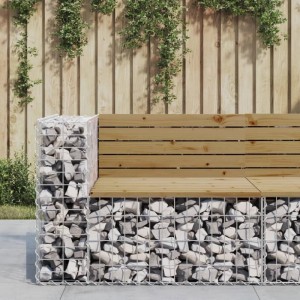 DELUKE Gartenbank Gabionen INO Aus Stahl 92x71x65,5cm Kiefernholz Braun Gabionenbank Gartenbank Gabionengitter Ziergabione