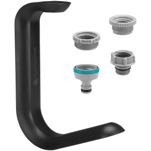 Gardena Liano TapFix Schlauchhalter mit Adaptern für Gartenschläuche.