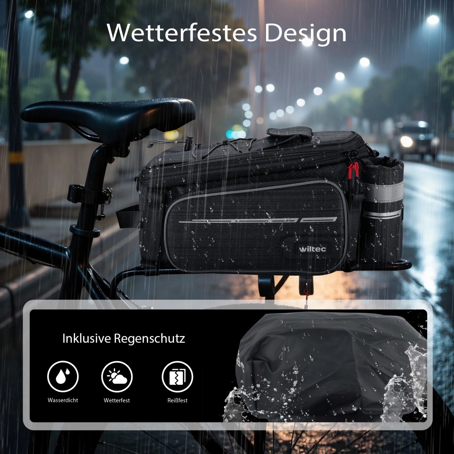 Wiltec Gepäckträgertasche Schwarz 20L Fahrradtasche Gepäckträger Gepäcktasche_6
