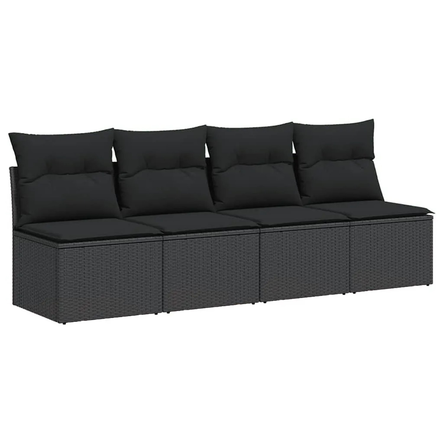 vidaXL Gartensofa mit Kissen 4-Sitzer Schwarz Poly Rattan 365965