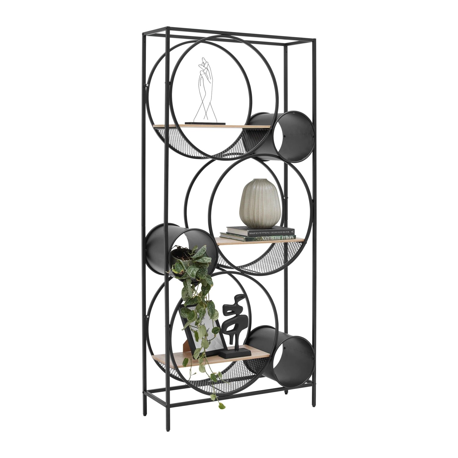 Premium Living Regal Circle Naturfarben/Schwarz aus Metall
