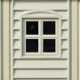 Detailansicht Fenster des Duramax Kunststoff-Gartenhauses WoodSide in Beige.