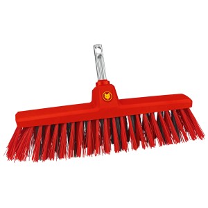 Wolf-Garten Großflächenbesen multi-star mit roten Borsten und silbernem Stielansatz.