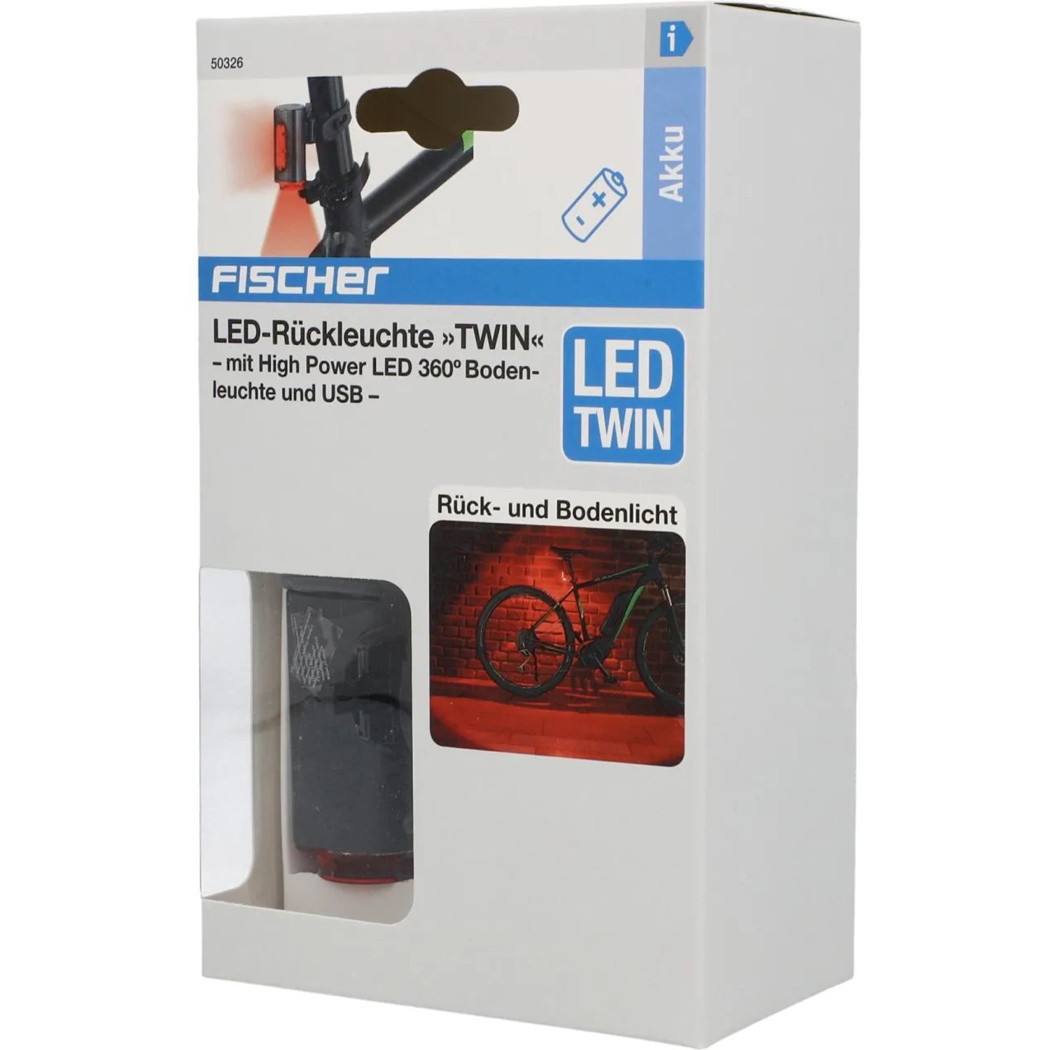 Fischer Fahrrad Fahrradlicht Akku Twin Li-Ion Akku USB Bodenbeleuchtung ...
