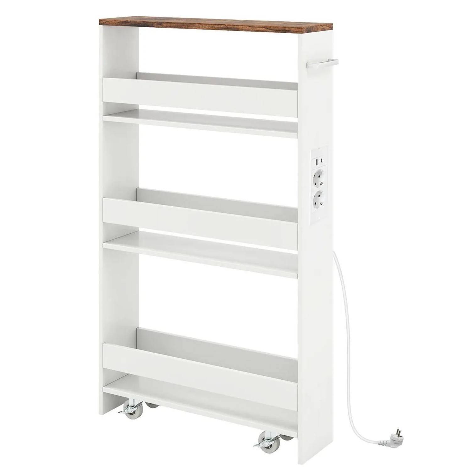 Costway Nischenwagen 13 cm Breit 4 Etagen Küchenwagen Weiß + Braun