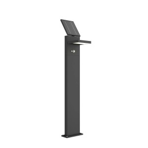 Moderne Lucande LED Solar-Wegeleuchte Silvan in Schwarz mit Bewegungsmelder.