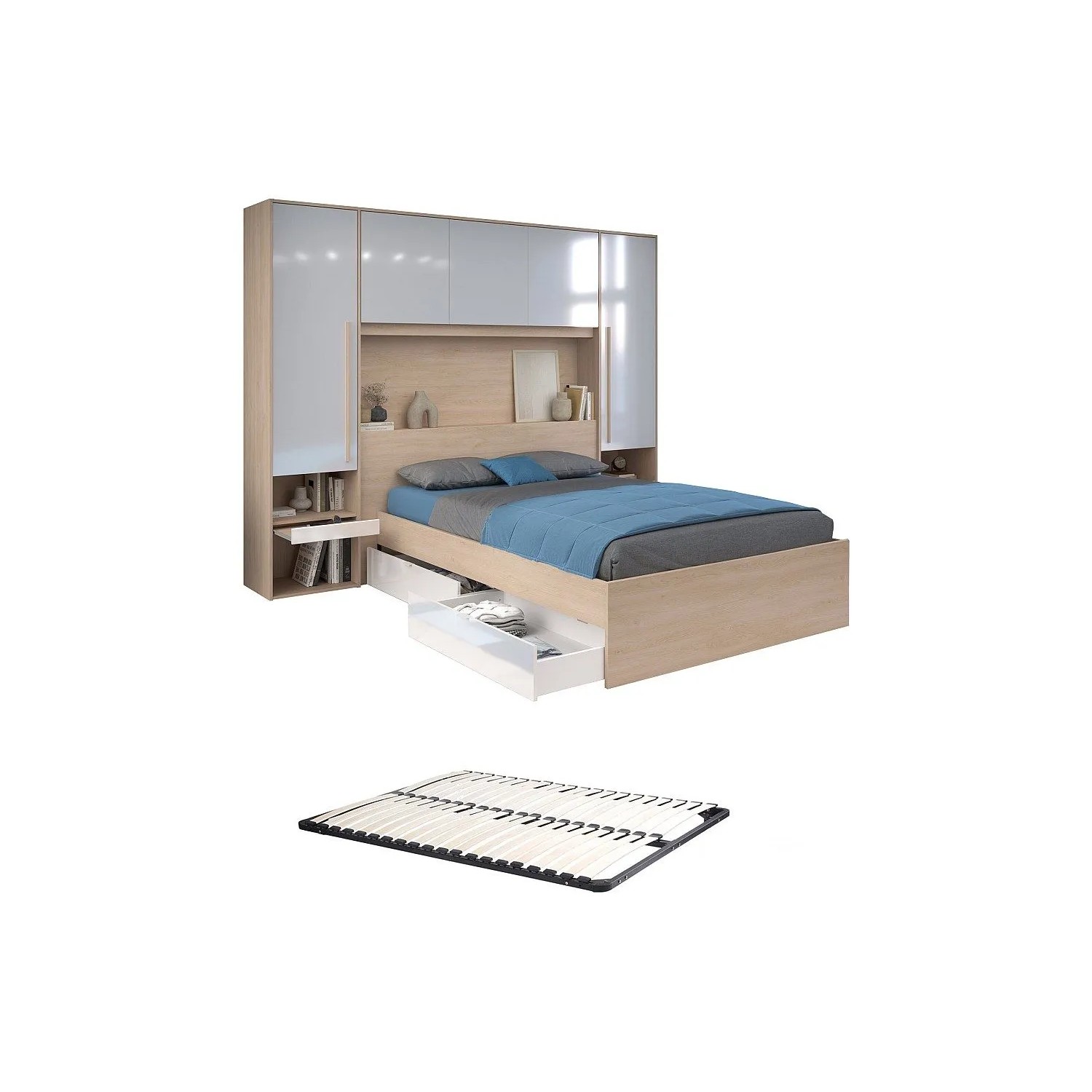 Vente-unique Bettrahmen Velona Naturfarben Hell  Weiß 265.2 cm