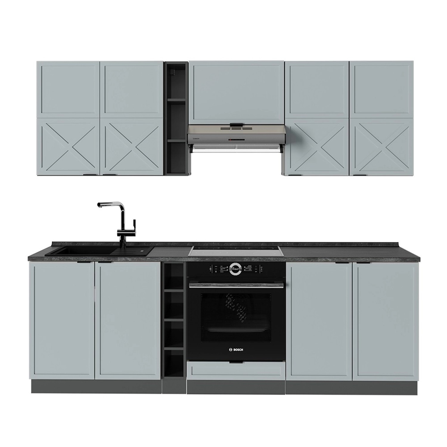 Vicco Fame-Line Küchenzeile Hellblau-grau/Anthrazit 235 cm ohne Arbeitsplat günstig online kaufen