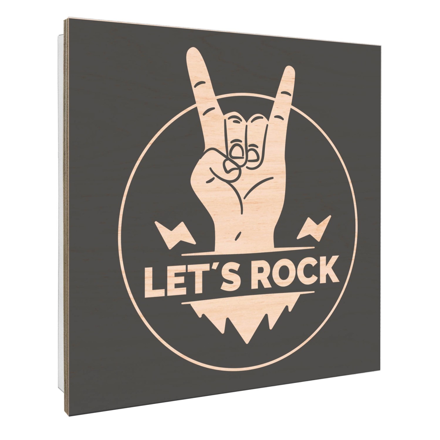 Weißer Banjado Schlüsselkasten mit Holzfront und "Let's Rock" Motiv, 50 Haken.