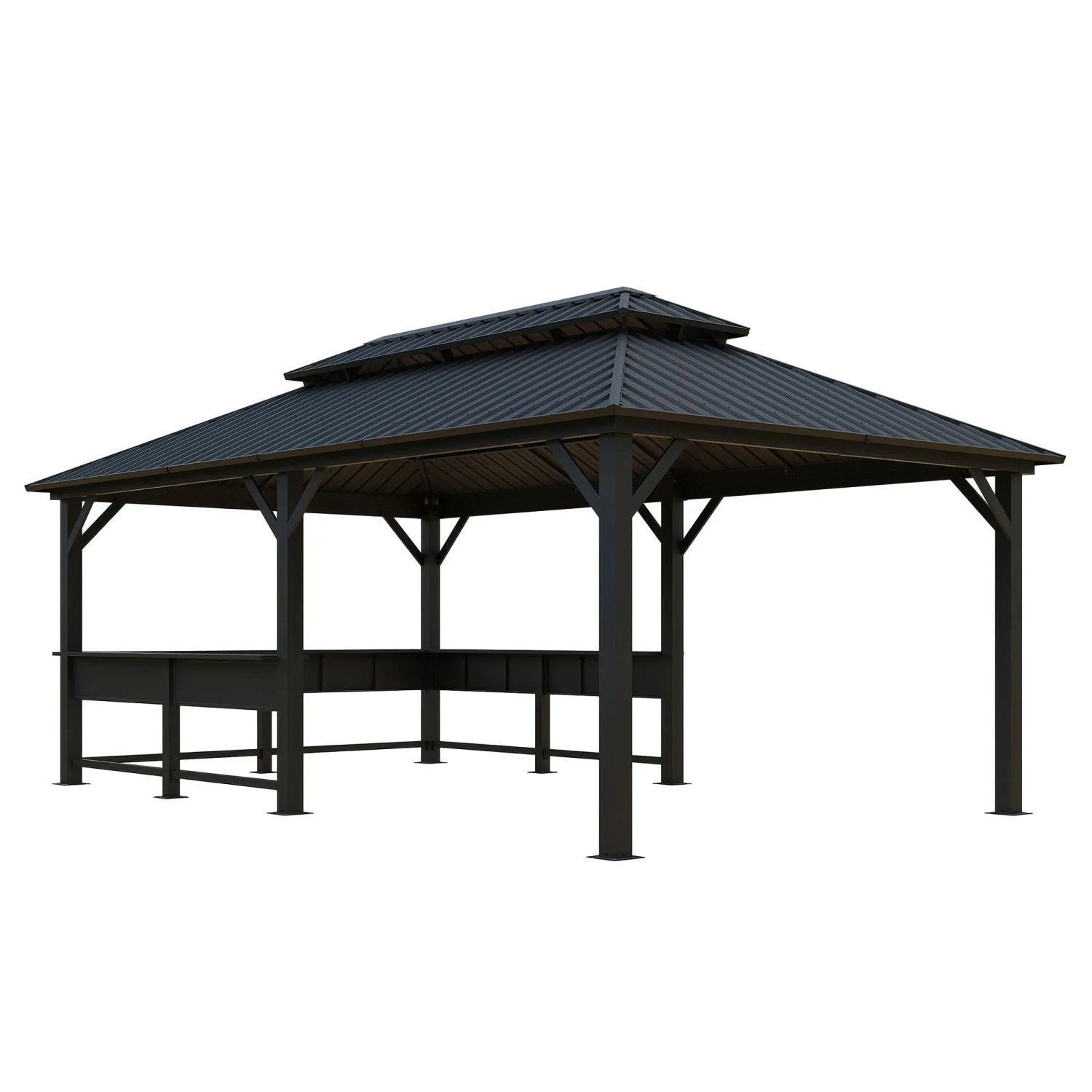 Schwarzer Sojag Pavillon Bondi 1220 mit Doppeldach und Ablagefläche.