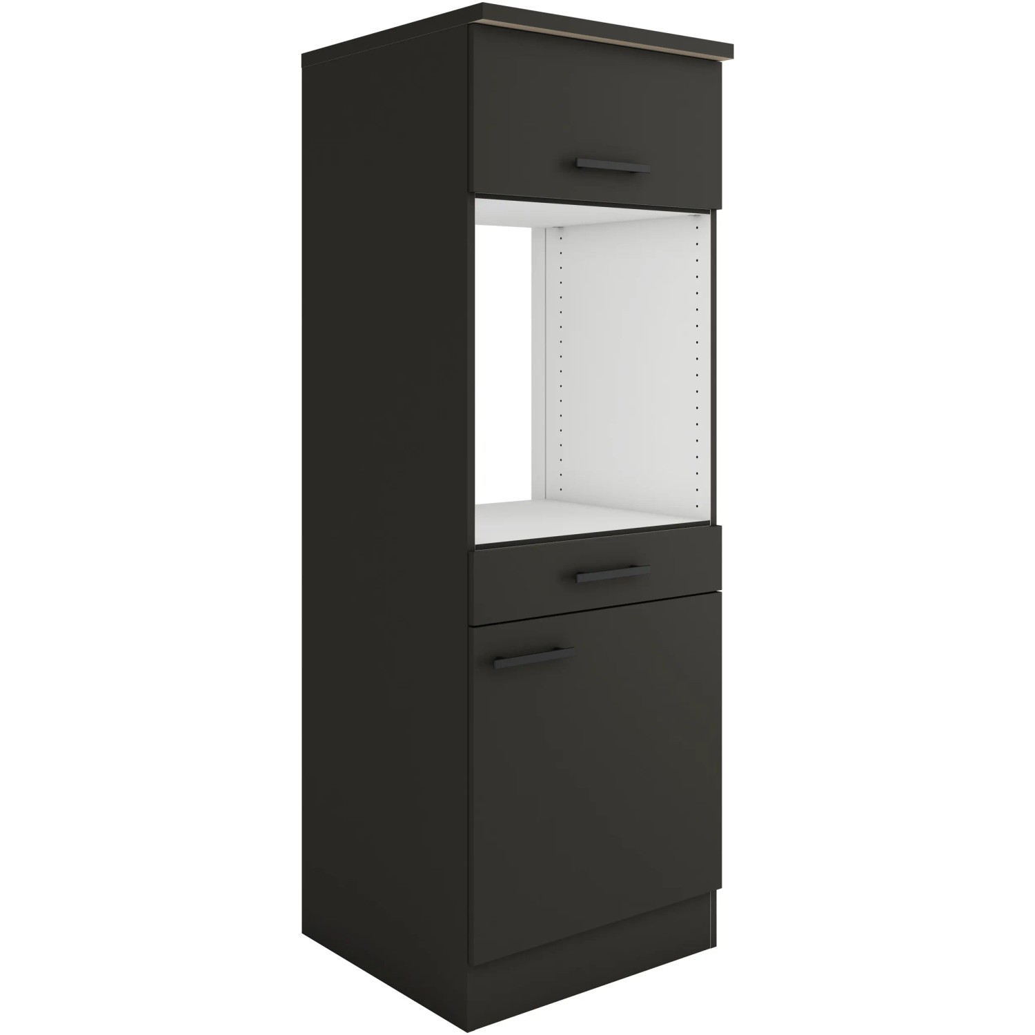 OPTIFIT Madrid420 Geräteumbauschrank, 60 cm, Anthrazit Matt. Vorratsschrank mit Schubladen und Backofenfach.