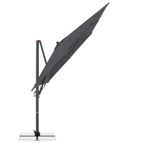 Anthrazitfarbener Doppler Ampelschirm MyZone 240x320 cm mit Kurbelmechanik und drehbarem Schirm.