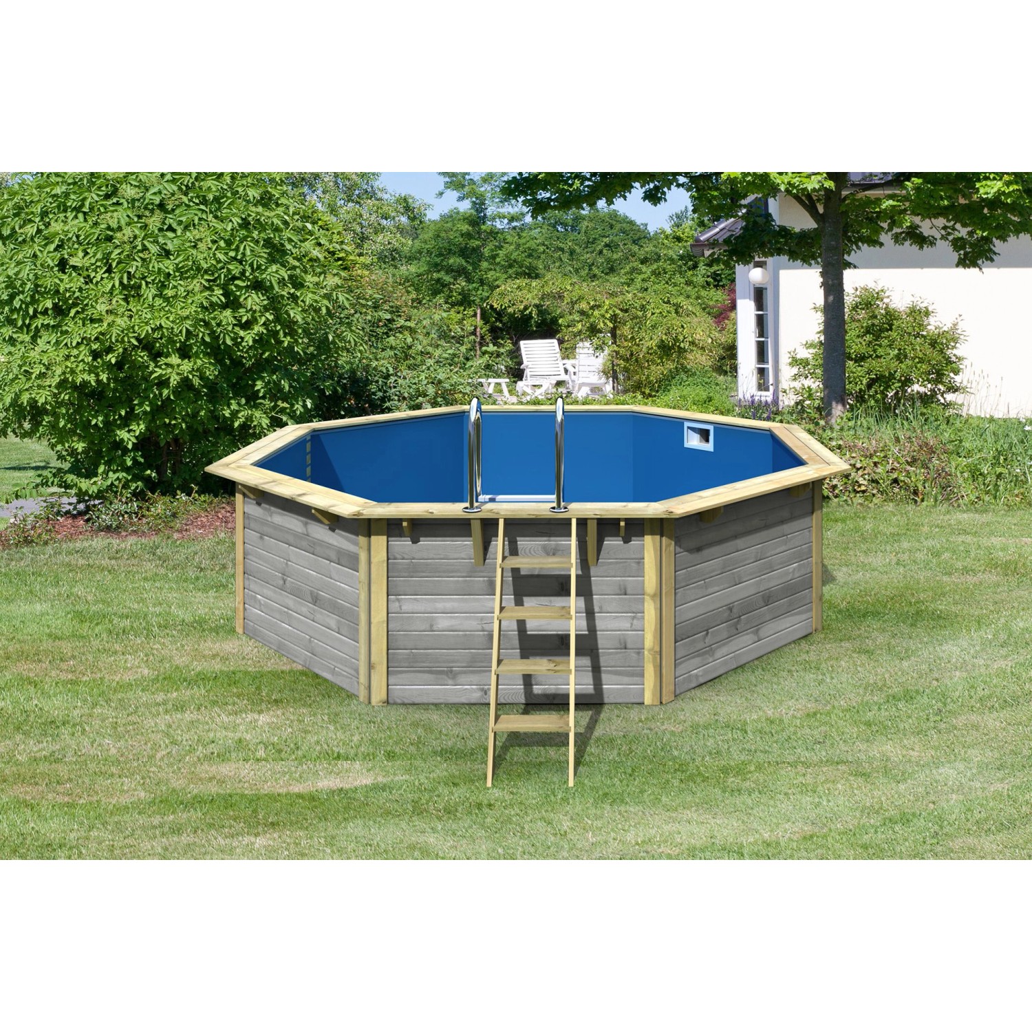 Karibu Pool X2 Wassergrau Innenhülle Blau