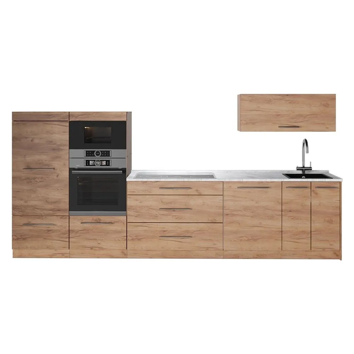 Vicco Küchenzeile Fame-Line Goldkraft Eiche/Goldkraft Eiche 340 x 154 AP Marmor Art Nr 64511