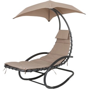 Graue Schaukelliege Keros mit Sonnendach für entspannte Stunden im Garten oder auf der Terrasse.