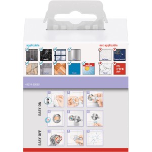 Verpackung des Tesa Moon White Bademantelhaken mit Montageanleitung.