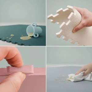 LittleTom Baby Puzzlematte (9 Stk., 30x30 cm) in Buntfarben. Zeigt Wasserfestigkeit, Flexibilität & Stecksystem für Kindersicherheit.
