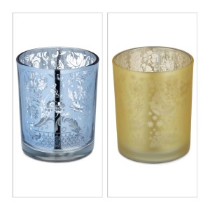 Relaxdays Teelichtgläser im 12er Set Glas Gold Silber 8,5 cm x 7 cm 2,16 kg