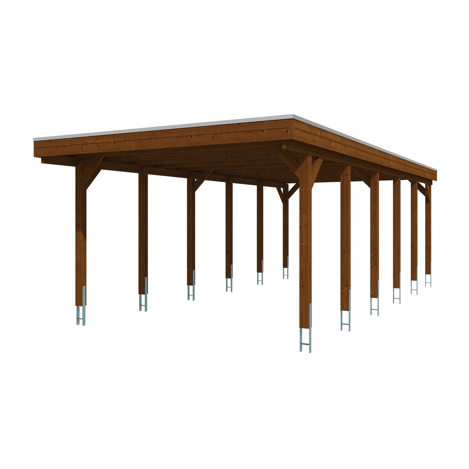 Skan Holz Carport Friesland mit Stahl-Dachplatten 402 cm x 860 cm Nussbaum