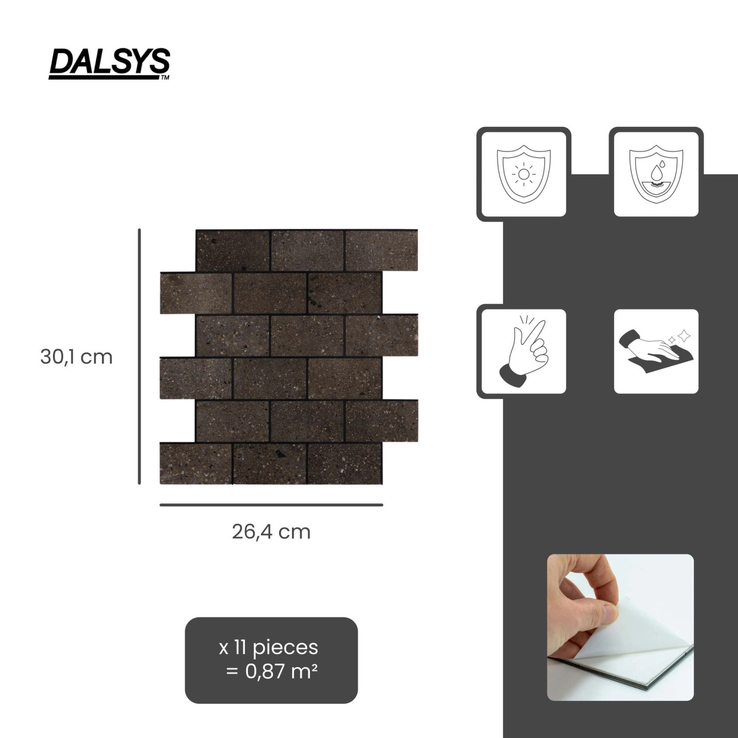 Dalsys Selbstklebende Fliesen 0,87m² 11 Stück Steinoptik Natur Dunkelbraun_2