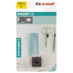 Fix-o-moll Ferrit Magnetscheiben, 8 Stück, 4 mm x 9,5 mm, schwarz. Ideal für Haushalt und Büro.
