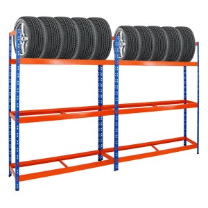 PROREGAL Reifenregal Tiger XL, blau-orange, für bis zu 36 Reifen. Ideal für Garage & Werkstatt.
