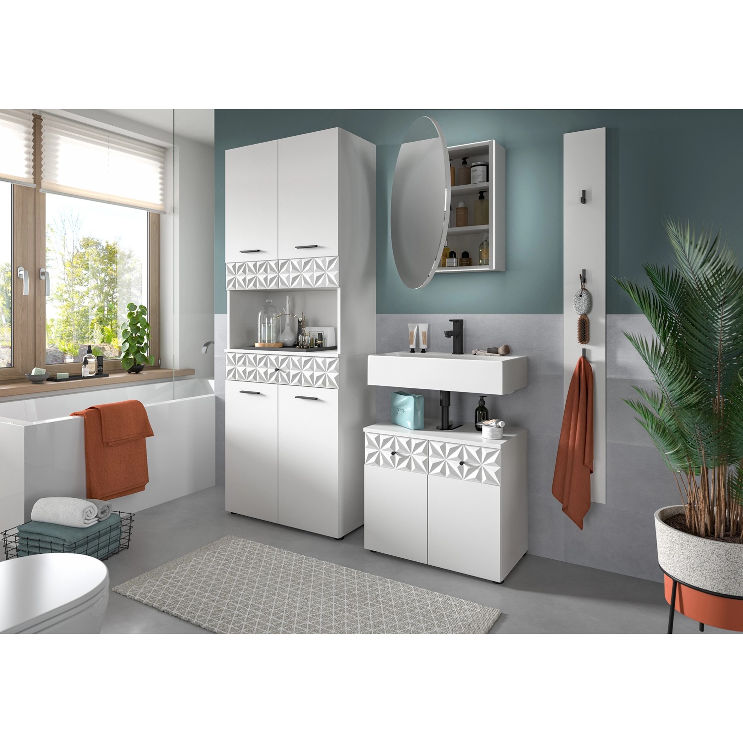 Badkombination Prisma m. Hochschrank Weiß 187 cm x 176 cm x 37 cm 3-tlg._7