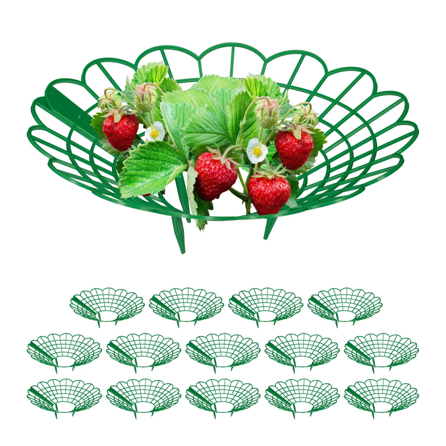 Relaxdays Erdbeerreifer Kunststoff Grün 15er Set 10 cm x 30 cm 40 g