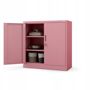 Rosa Jan Nowak Metallschrank BEATA, 93x90x40 cm, mit offener Tür, zeigt verstellbare Einlegeböden für Büro-Ablage.