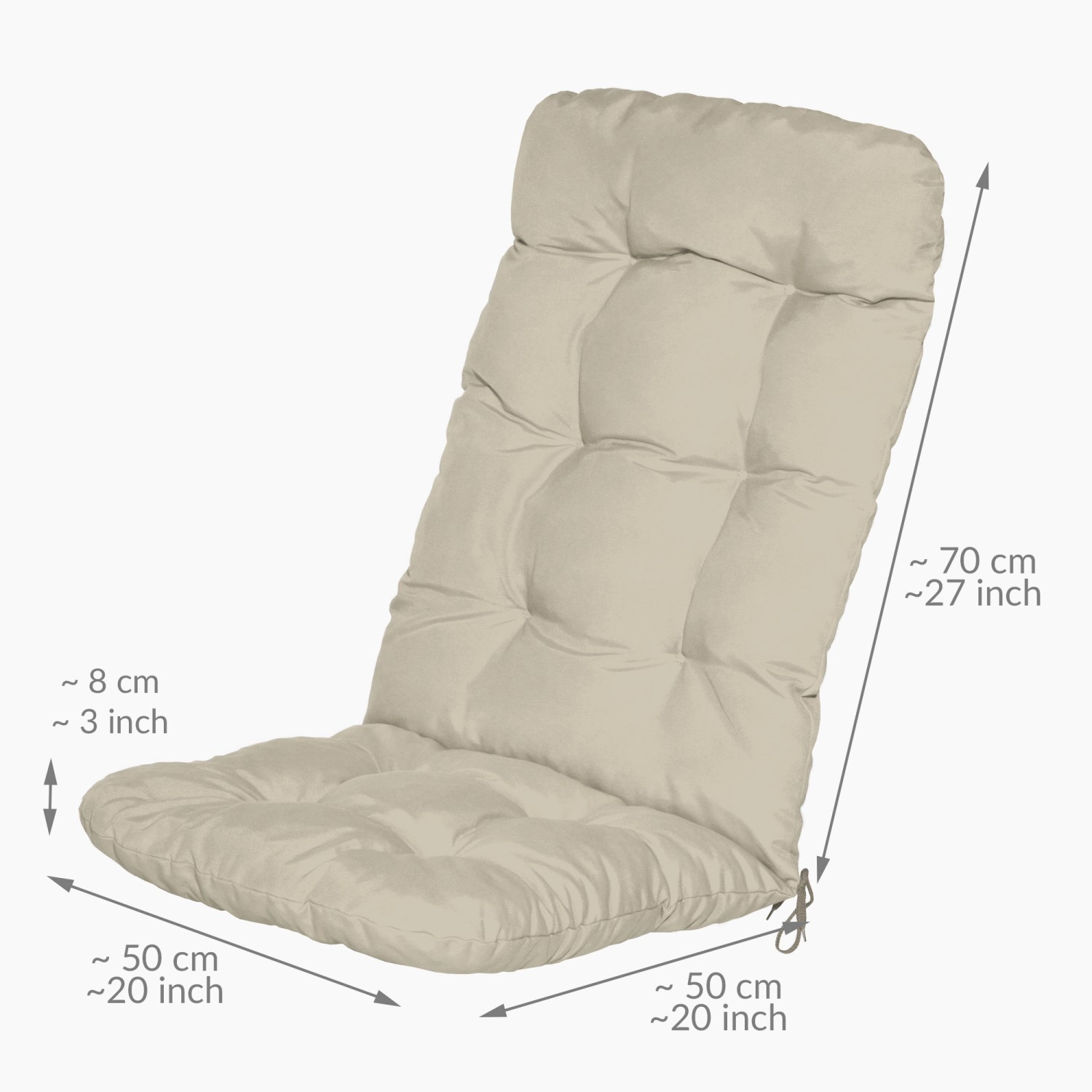 Beautissu Hochlehner-Auflage Flair HL, 120x50cm, Natur, 2er-Set. Gartenstuhl-Kissen mit Befestigung.