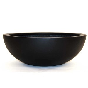 Eleganter, runder Pflanzkübel Schale aus Fiberglas, D34xH12cm, schwarz-matt.