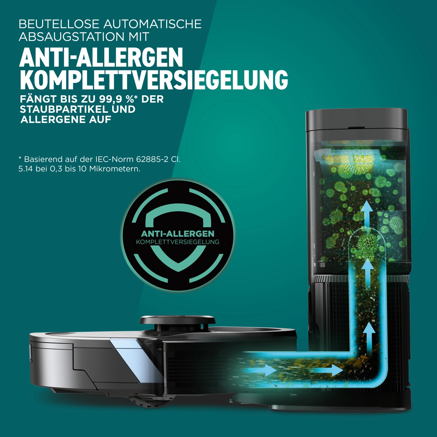 Shark Saug- und Wischroboter Matrix Plus mit Absaugstation und Anti-Allergen-Versiegelung.