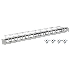 HMF 66445-07 UTP Keystone-Patchpanel für Serverschrank 19 Zoll 1 HE 24 Ports RJ45 Lichtgrau