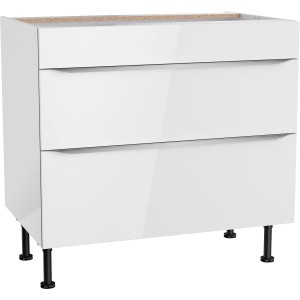 Weißer Optifit Küchenunterschrank Arvid986 mit 2 Auszügen, 90x87x58,4 cm.