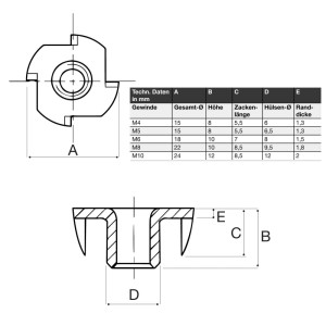 SOTECH 100 Stück Einschlagmuttern M8 x 10 mm