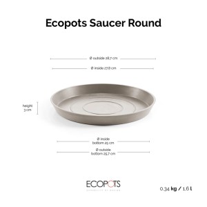 Ecopots Untersetzer, braungrau, Ø 30 cm. Robuster Pflanzuntersetzer für Innen- und Außenbereich.