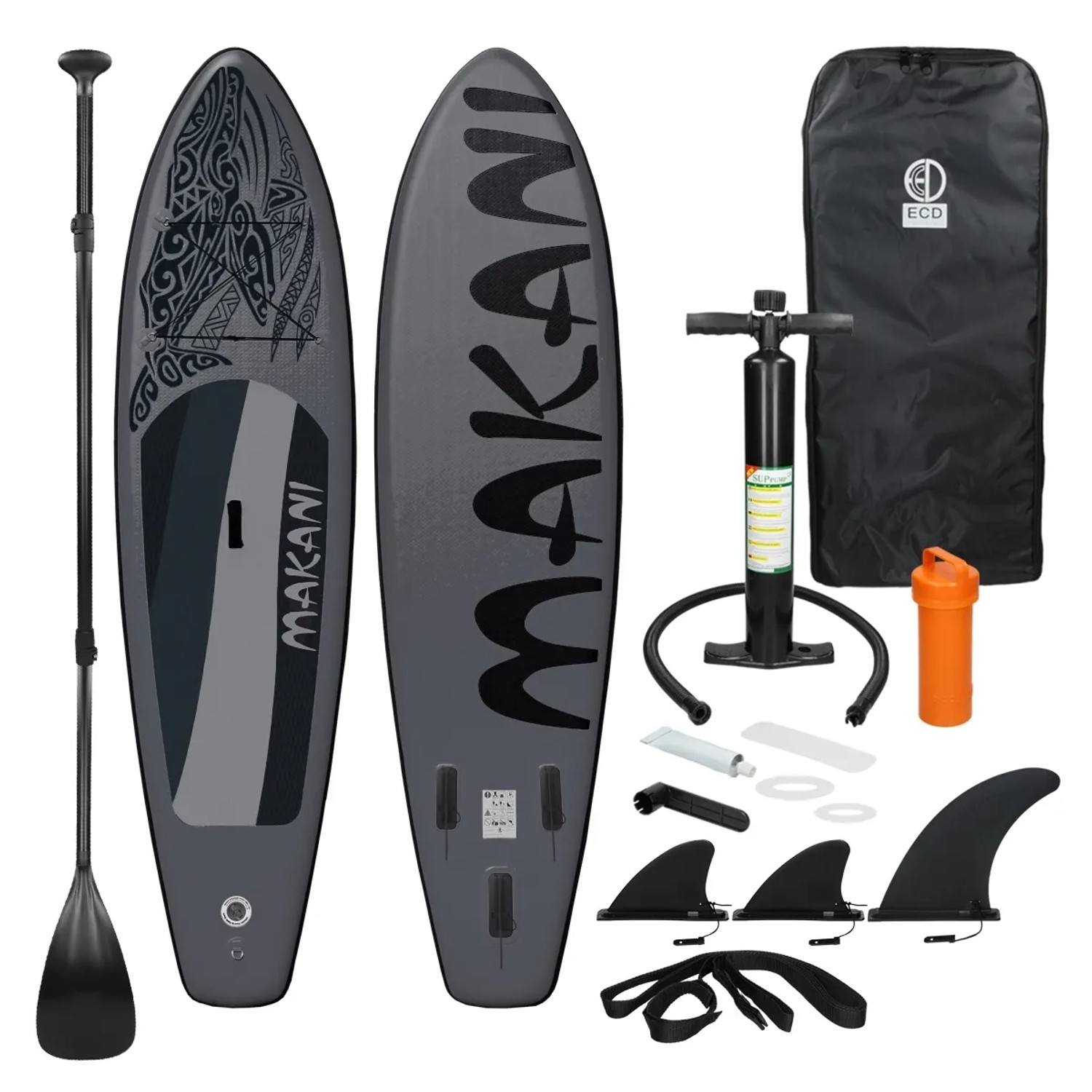 ECD Germany Aufblasbares Stand Up Paddle Board Makani 320 cm, schwarz, mit Zubehör.