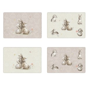 Boltze Tischset Knuffi, 4er-Set mit Hasenmotiven in Beige und Weiß, 30x40cm, für Ostern.