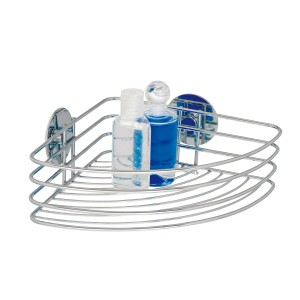 Wenko Eckablage Turbo-Loc, Chrom glänzend, zur Befestigung ohne Bohren, mit zwei Flaschen.
