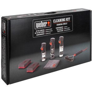 Weber Reinigungsset, 7-teilig für Holzkohlegrills, bestehend aus Bürste, Reiniger, Schwämme, Spray und Tuch.
