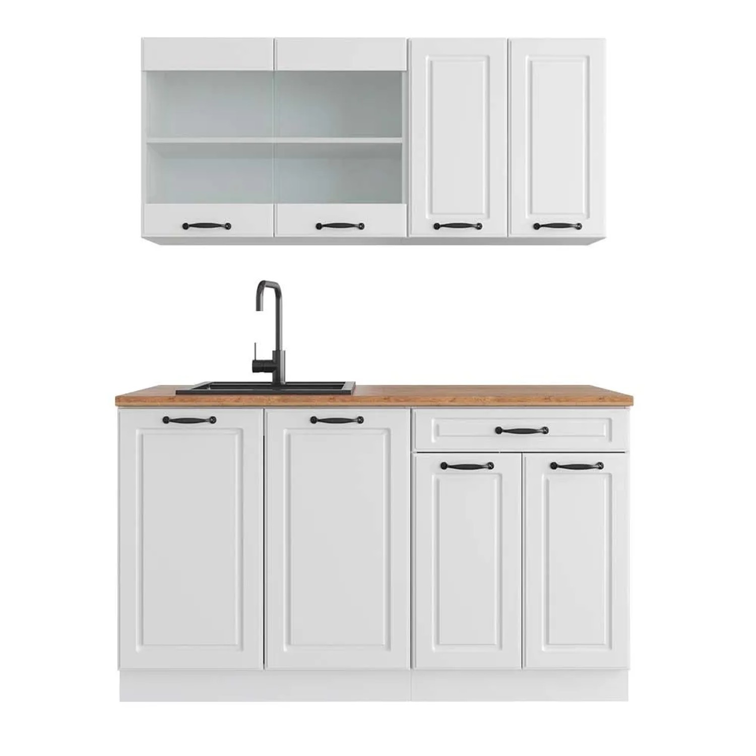 Vicco R-Line Küchenzeile Weiß Landhaus Weiß 140 cm AP Eiche ohne E-Geräte