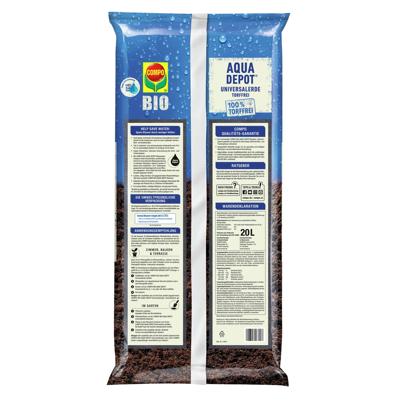 COMPO Bio Aqua Depot Bodenschutz Pellets 10kg - Hochergiebiger Gartenmulch  Aus Weizenstroh