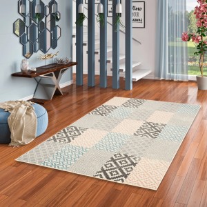 Pergamon Designer Teppich Passion Pastell Patchwork Beige, 185x270cm. Kurzflorteppich mit Muster.