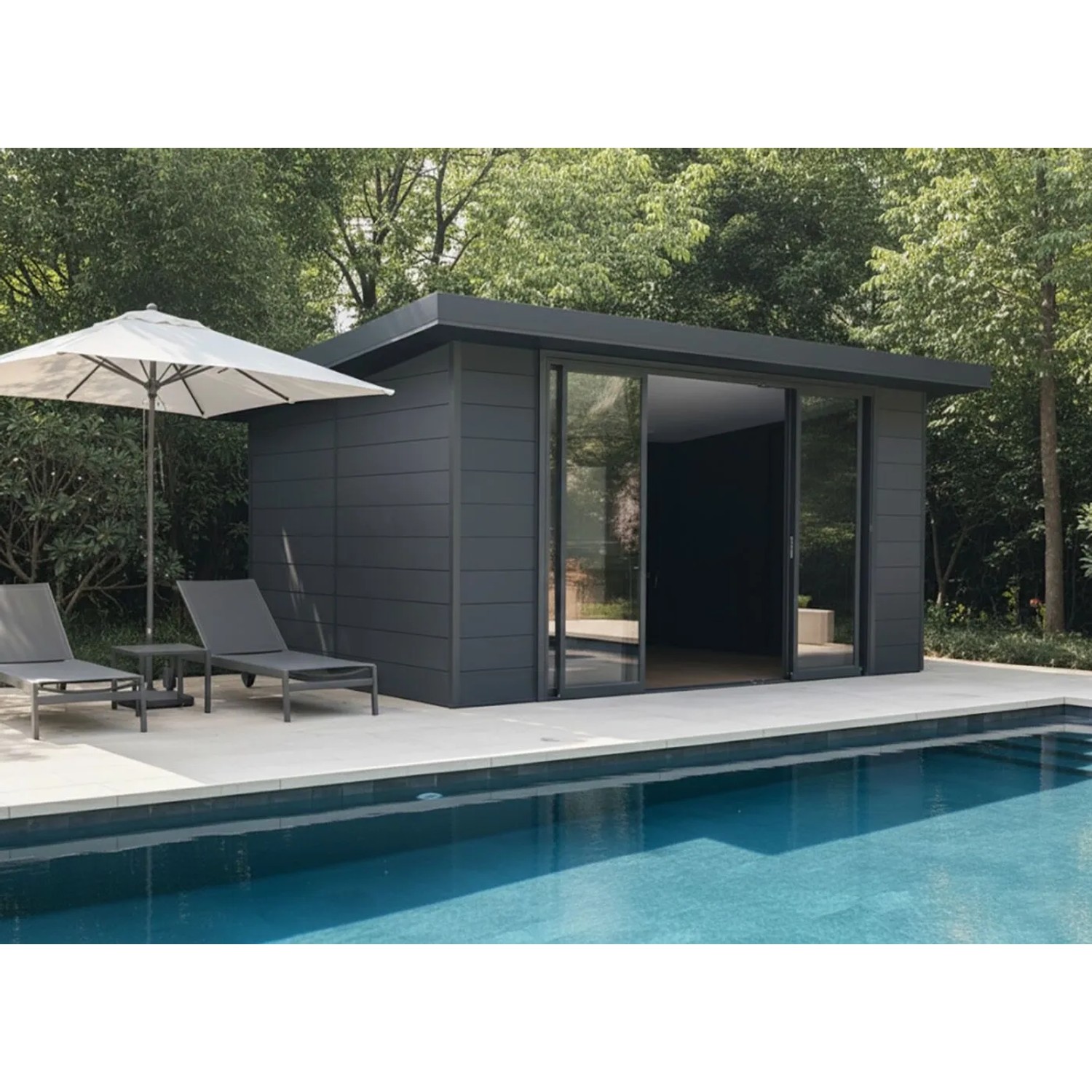 Fjordholz WPC Gartenhaus Modell Poolhouse 17,80 m²