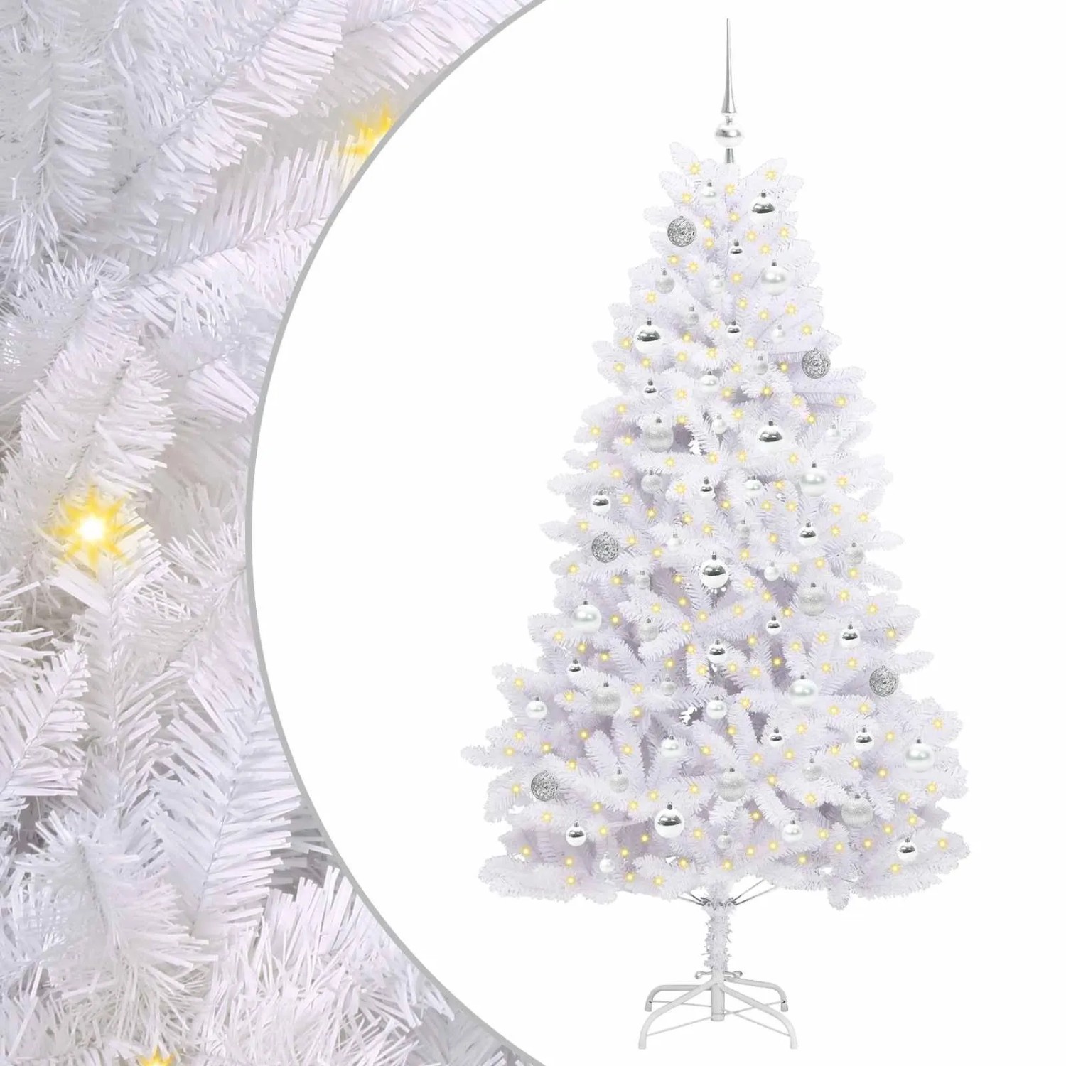 vidaXL Künstlicher Klappbarer Weihnachtsbaum Weiß 180 cm PVC und Stahl 3426599