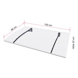 Gutta Vordach PT Secco, anthrazit, klar, 150x90x22 cm. Pultvordach für Haustür, mit Regenrinne.